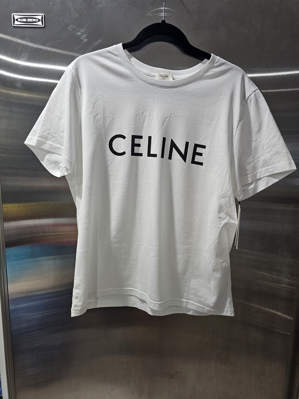 Celine White Tee with Black Logo